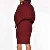 Frauen Winter Rollkragen Langarm Pullover Kleid Mode Herbst Warme Bodycon Plus Größe Midi Gestrickte Kleider Zwei Stück Set Dame 201028