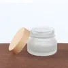 Frosted Glass Jar Lotion Cream Bottles Round Cosmetic Jars Hand Face Lotion Pump Bottle with wood grain cap Bottles HHA3475