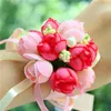 Wedding Bride Wrist Flower Adjustable Ribbon Rose Bridesmaid Floral Hand Wrist Bracelets Corsage Party Ceremony 100pcs