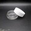 Pot de baume à lèvres en verre transparent de luxe 3g 5g pot en verre de fard à paupières à large bouche avec couvercle à vis en plastique blanc / noir, pot de crème cosmétique pour les yeux avec couvercle freeship