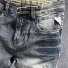 Herr jeans italiensk stil mode män högkvalitativ elastisk smal fit rippad denim byxor retro tvättplattor vintage designer byxor drak22