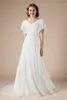 New Informal Boho Chiffon Modest Wedding Dresses With flutter Sleeves A-line Simple Bohemian LDS bridal Gowns Custom Made Reception