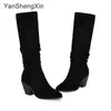 YANSHENGXIN Shoes Woman Boots Wrinkle Soft Genuine Fur High Heel Women Boots Autumn Winter Pointed Toe Women Shoes Ladies Boots Y200114