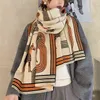 Floral Print Scarf for Women Warmer Winter Cashmere Pashmina Shawls Female Thick Blanket Wraps Foulard 220106