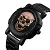 Cool Man Steampunk Skull Head Watch Men 3D Squelette gravé Gold Black Mexico Punk Rock Calogne Rock