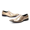 Lederen Mannen Business Office Schoenen Gouden en Witte Mannen Jurk Flats Metalen Punt Mannen Party Bruiloft Oxford Schoenen