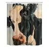 Cortinas de chuveiro Fazenda Curta de vaca Farmhouse Pintura de animais Arte Decoração de banheiro Conjunto de banho Poliéster à prova d'água com ganchos1