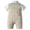 Bébé garçon baptême anniversaire tenue enfants costumes à carreaux nouveau-né gentleman mariage noeud papillon vêtements formels infantile vêtements d'été ensemble Y7816414