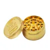 Toppuffguld Guldmynt Grinder Zinc Alloy Herb Grinder 40mm 3 stycke med diamant tänder Tobaks örter Spice Crusher