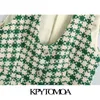 Kpytomoa النساء أزياء زر-ما يصل تويد اقتصاص سترات معطف خمر الخامس الرقبة طويلة الأكمام الإناث قميص شيك قمم 201214