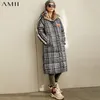 Amii minimalista versión coreana de europeo 80 pato blanco abajo chaqueta invierno nuevo traje de pan a cuadros con capucha suelta 11970417 201029