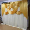 10x10ft Gold and White Wedding Backdrop Panele Zdarzenie Party Party Zasłony Drobeniczne Jedwabne Tkaniny Do Sceni