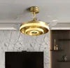 Nordic Luxo Cobre Ventilador Candelabro Moderno Restaurante Simples Quarto Levado Invisível Lâmpada De Vento Controle Remoto Frete Grátis