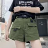 Pocket groene shorts vrouwen zomer hoge taille show dunne losse korte feminino bf rechte casual solide rits zwarte shorts mujer T200701