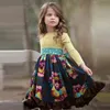 INS Girls Spring and Autum Dress Kids Flower Pastoral Style Striped Long-sleeved Dresses England Cute Princess for Children 220106