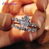 Pierścienie klastra Elsieunee 100 925 Srebrny markiz Symulowany Moissanite Diamond Pierścień zaręczynowy