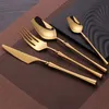 4 sztuk / zestaw stołowych stołów ze stali nierdzewnej Gold Cutlery Zestaw noża łyżka i widelec Zestaw obiadowe Koreańskie Cutlery Kochania Akcesoria kuchenne HH9-3678