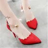 Wilde High Heels Frauen 2021 Frühling und Sommer Stil Baotou Fein mit flachem Mund Große Perle Einzelne Schuhe spitz Sandalen1