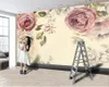 Mur peinture 3D Papier peint Fleur rétro Fond d'écran 3D TV intérieure Fond de la décoration murale 3D Papier mural pour chambre à coucher