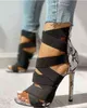 Zomer hoge hakken schoenen vis mond rechte lijn Europese en Amerikaanse stijl slang patroon dunne hak sexy mode dames sandalen