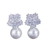 Boucle d'oreille design flocon de neige imitation perle luxe mariée charme boucles d'oreilles bijoux blanc gris rouge AAA cubique zircone cuivre argent plaqué boucle d'oreille femmes filles fête