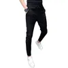 Moda Kore Katı Joggers Erkekler Yüksek Kalite Bahar Sonbahar Pantolon Erkekler Slim Fit İpli Erkek Rahat Pantolon Siyah / Gri 36-28 Sıcak 210406