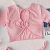 Nervürlü Tankini Pembe Mayo Yüzük Mayo Kadınlar Yüksek Belli Mayo Kısa Kollu Brezilyalı Bikini Kravat Yan Plaj Giyim