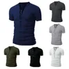 Solidna, dopasowana koszulka z dekoltem w szpic z krótkim rękawem, umięśniona koszulka Letnia męska moda Casual Topy Henley Shirts