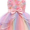 Unicorn Rainbow Dress Baby Girls Princess Flower Pastel Dresses For Summer Birthday Party Cosplay Perform Children Costume 20220224 Q2