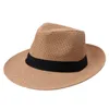 Chapeau de plage casquettes de paille vacances en plein air chapeau mode unisexe chapeaux été soleil plage herbe tresse Fedora Trilby large bord casquette de paille mer 7757811