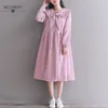 Robe Femme Autumn Winter Sweet Women Dresses Peter Pan Collar Bow Loose Corduroy Vintage Elegant Dress Vestido Longo 201028