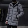 겨울 자켓 남자 긴 파카 후드 두꺼운 따뜻한 코트 남자 가을 outwear 패션 자켓 복어 재킷 솔리드 컬러 플러스 사이즈 4XL 201204