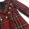 Vinter vintage röd tweed blazer kvinnor plaid coat vintage tjock kontorsdräkt jacka sprint kvinnor blazers och jackor 201201