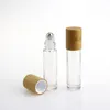 Bamboo 10ml Glass Roller Bottles 1 3 OZ Clear Essential oil Cosmetics Container with Stainless Steel Roller
