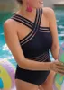 Sexy une pièce maillot de bain femmes Bikini ensemble col haut pansement croix dos cou Monokini noir maillots de bain femmes maillots de bain