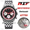 AIF B01 Chronograf 43 Swissair A7750 Automatyczne Zegarek Mens AB01211B1B1A2 Black White Dial Stal Bransoletka 2020 Najlepsza edycja PTBL PUCETIME B2