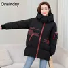 Orwindny donna giacche invernali taglie forti 5XL cappotto femminile abbigliamento da neve capispalla con cappuccio caldo parka lettera cotone imbottito abbigliamento donna 201201