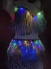 Éclairage LED Vêtements de Danse Sexy Bar Rave Party Argent Glands Franges LED Bikini 2 Pièces Tenue Discothèque Chanteur Danseur Costume183Q