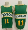 Mens Seattle Vintage 11 Detlef Schrempf Maglie da basket 1995-1996 Camicie cucite verdi nere