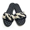 Outsides Slippers Small Female Slippers Black Pearl Twist Braided Open Toe Slippers Flat Crystal Heels Slide Fashion Y200423