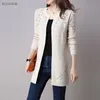 Automne Femmes Cardigan Couleur Unie Évider Pulls Taille S-XXL Poncho À Manches Longues Point Ouvert Femme Tricoté Vêtements D'extérieur T200101