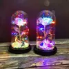 LED Enchanted Rose Light Silked Artificiale Eternal Rose Flower In Glass Dome Lamp Decors Light Christmas Valentine Romantic Gift 201130
