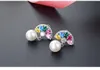 Mooie Vintage Ventilator Kleurrijke Crystal Earring Mode Luxe Designer Pearl Pendanger S925 Sterling Zilveren Stud Oorbellen Voor Vrouw Meisjes Gift