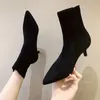 New Autumn and Winter High Heel Womens Shoes Pointed Toe Stiletto Boots Black Stretch Thin Socks Boots Marti Boots Sexy 201031