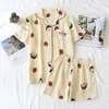 Ladies Woven Cotton Cartoon Crepe Pajamas Suit Short Sleeve Shorts Thin Section Comfortable Casual Night Suit Pizamy Damskie T200429