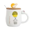 머그잔 한국어 창조적 인 성격 간단한 머그잔 만화 귀여운 세라믹 컵 나무 뚜껑 숟가락 홈 아침 밀크 cup1