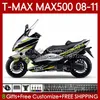 طقم الجسم Yamaha Tmax Max 500 XP500 MAX-500 T 2008-2011 هيكل السيارة 107NO.136 TMAX-500 TMAX500 T-MAX500 2008 2009 2010 2011 MAX500 08 09 10 11 OEM Fairing Line الأصفر