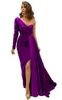 Lorie One Shoulder Mermaid Avondjurk Satijn Open Back Design Formele Toga Lange Mouw Elegante Kant Applicaties Feestjurk 2020 LJ201118