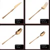 4 sztuk / zestaw stołowych stołów ze stali nierdzewnej Gold Cutlery Zestaw noża łyżka i widelec Zestaw obiadowe Koreańskie Cutlery Kochania Akcesoria kuchenne HH9-3678