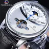 Forsining Automatic Self-Wind Men Dress Watch Sun Moon Phase Tourbillon Orologi da polso in pelle da uomo impermeabili Relogio Masculino